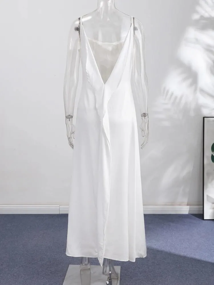 Robe longue en Satin pour femmes, dos nu, col en V, sans manches, fente, couleur unie, Sexy, Robes de soirée, vacances, été, 2026 — image 5
