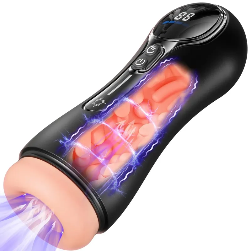 Automatyczny męski ssący Masturbator Wyświetlacz LCD Kubek do masturbacji z 9 trybami wibracji Kieszonkowa cipka Dorosłe zabawki erotyczne dla mężczyzny
