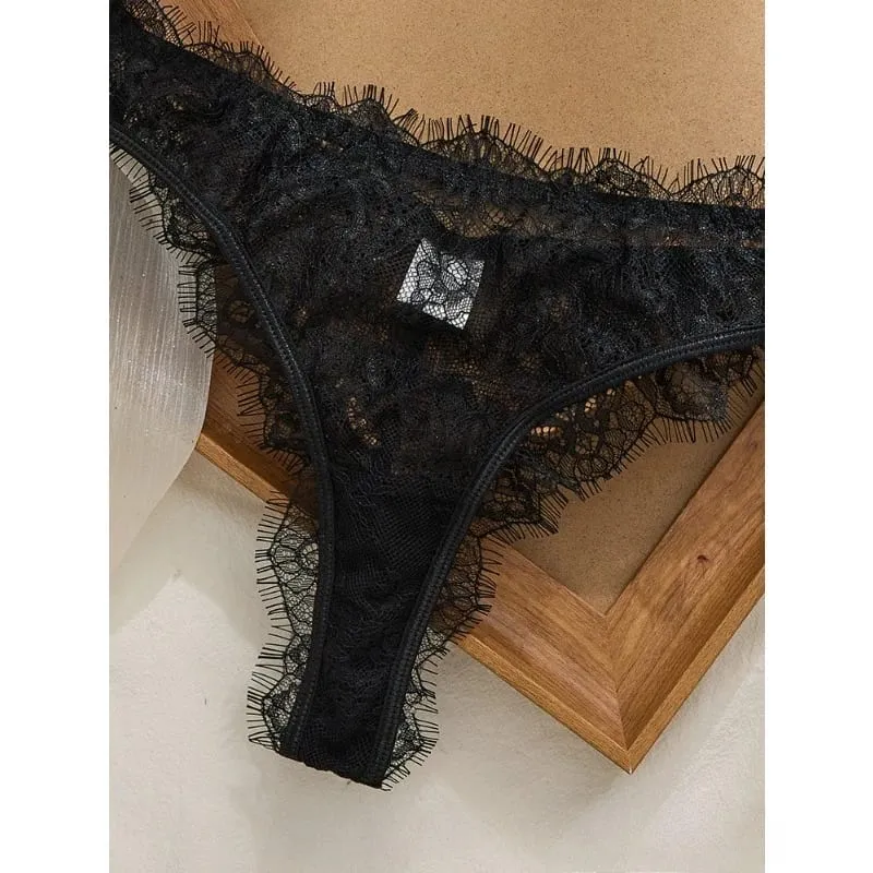 Set reggiseno e mutandine in pizzo sottile stile basic da donna Biancheria intima con occhielli a strato singolo senza cuciture Abbigliamento intimo confortevole