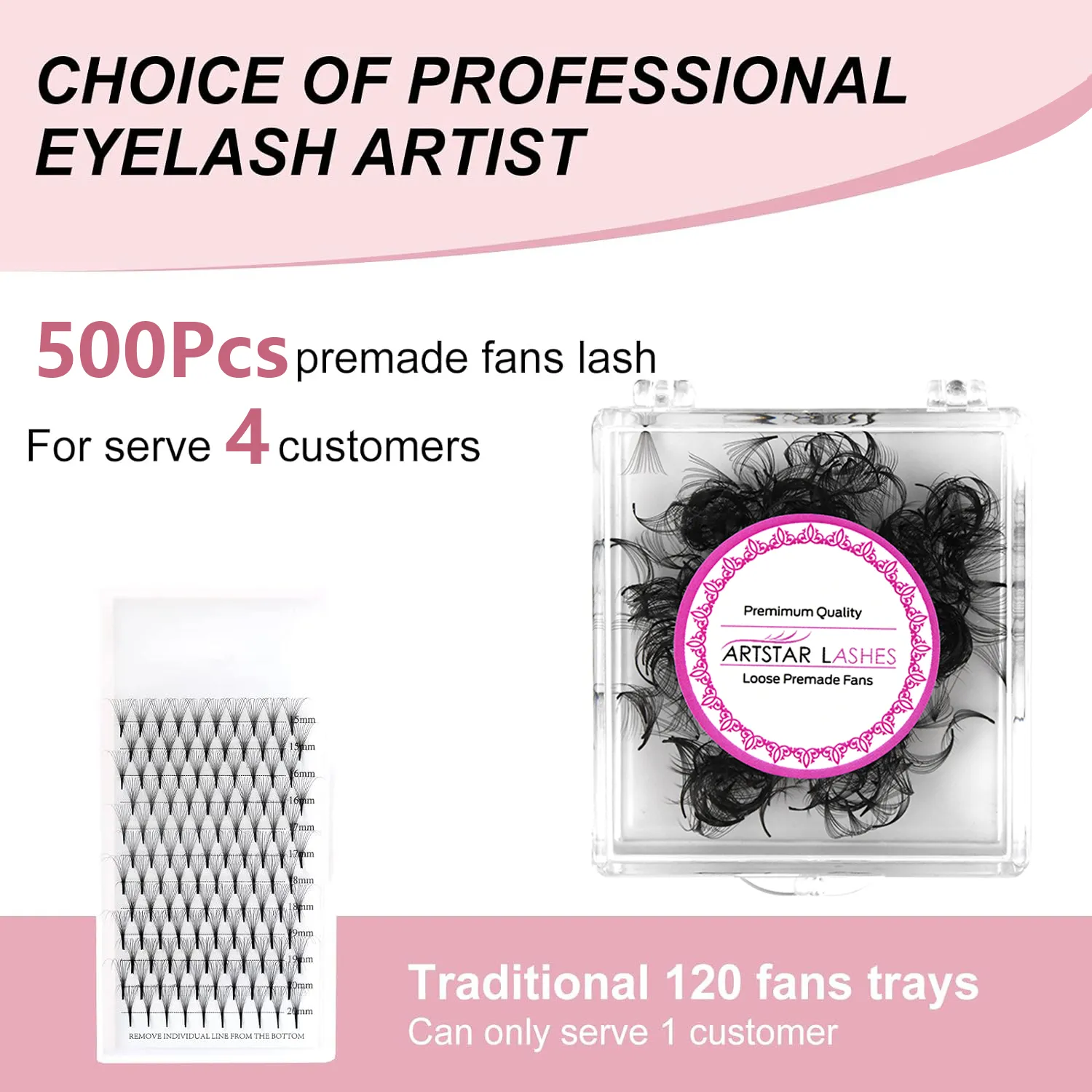 500 แฟนหลวมพัดลมขนตา 4D to 20D Pointy ฐาน Premade ปริมาณแฟนยาว Professional Lashes — image 3