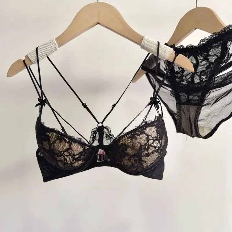 Minimal โรแมนติก Coquette ลูกไม้ด้านหน้า Clasp Bra ชุด Wirefree Ultra บางสายรัดความงามกลับหน้าอกขนาดเล็กสร้าง Curvy Lookr MOYISU — image 1