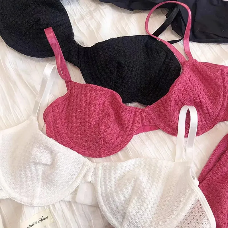 Set reggiseno casual da donna in tinta unita Set intimo elasticizzato elegante Set reggiseno e slip intimo perizoma sottile — image 3