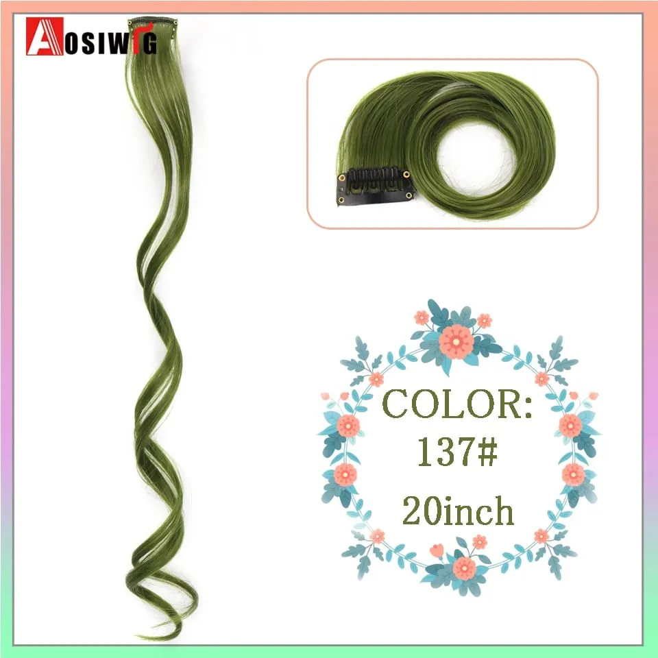 Extensions de cheveux synthétiques lisses et longues à reflets arc-en-ciel, 22 pouces, Clip en une seule pièce, ombré rose violet vert jaune pour femmes — image 25