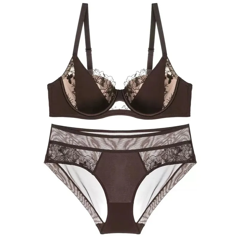 Set Bra Seksi Sulaman Renda Perancis Push Up Minimizer Mengumpul Sokongan Penuh Liputan Keselesaan Pakaian Dalam untuk Wanita Berpayudara Besar 2PCS — image 8