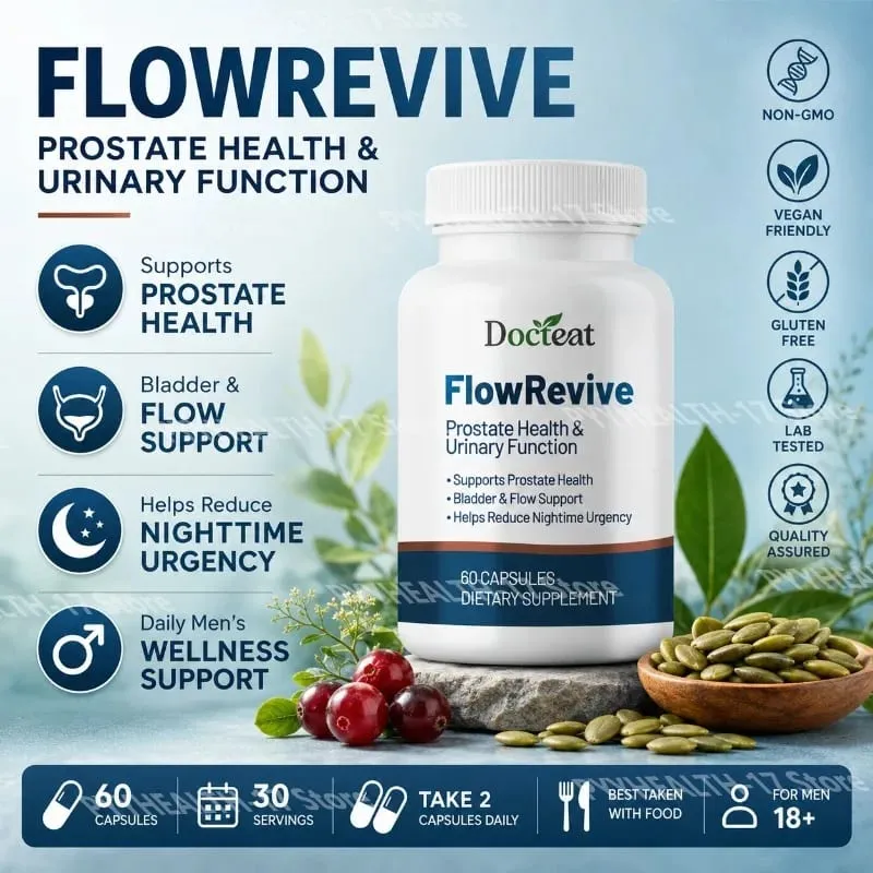 Docteat FlowRevive prostaat- en urine-ondersteuningscapsules met Saw Palmetto-pompoenzaad en Pygeum-schorsextract - 60 Capsules — image 1