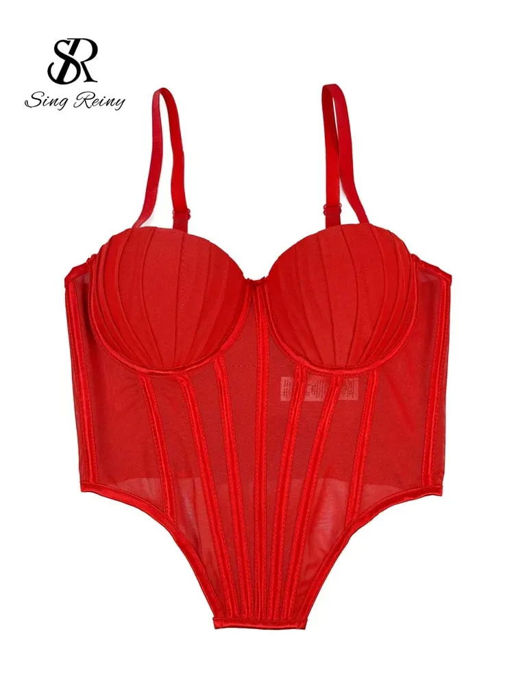 Fesyen Solid Korset Pakaian Dalam Atasan Wanita Tali Mesh Tipis Kamisol Slim Amerika Retro Backless Beach Tank Top Seksi — image 8