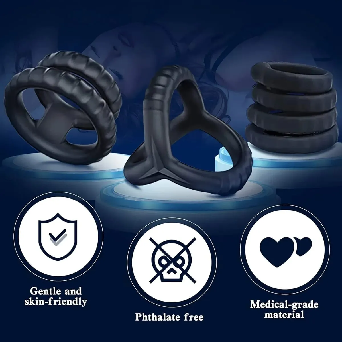 Gà Trống Nhẫn Silicone Bóng Miếng Dán Trì Hoãn Xuất Tinh TPE Dương Vật Nhẫn Cho Nam Đồ Chơi Tình Dục Có Thể Điều Chỉnh Tinh Dịch Vòng Khóa SM Dương Vật tay Áo — image 3