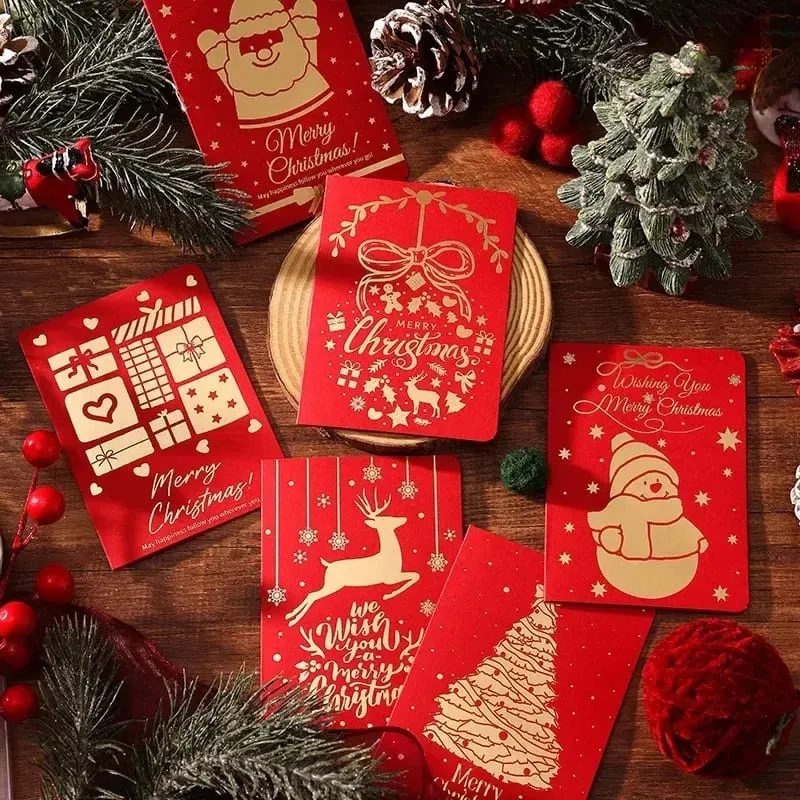 10 Adet Vintage Altın Folyo Noel Katlanır Tebrik Kartları Çok Desen Nimet Tatil Kartları Yeni Yıl Kartpostal Hediye Kartları