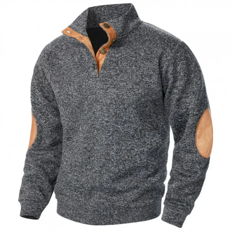 Männer Herbst Sweatshirt Patchwork Kontrast Farbe Hoodies Stehkragen Männer Botton Down Vintage Pullover — image 6