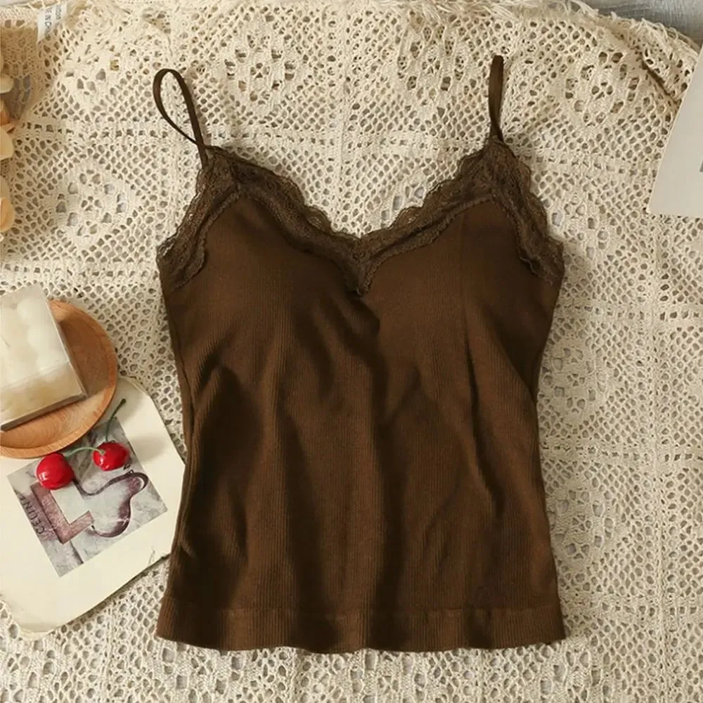 Comfort Breathable Lace Camisole Strap Bra สีทึบ Crop Top สไตล์เซ็กซี่ฟรีฤดูร้อน — image 12