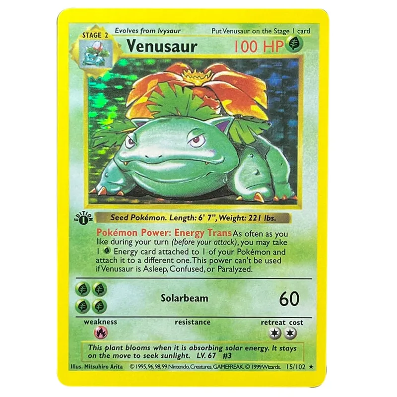 Carte foil PKM Charizard Blastoise Venusaur Alakazam Mewtwo Zapdos Raichu 1996 1a edizione Game Collection Carte proxy PTCG — image 1