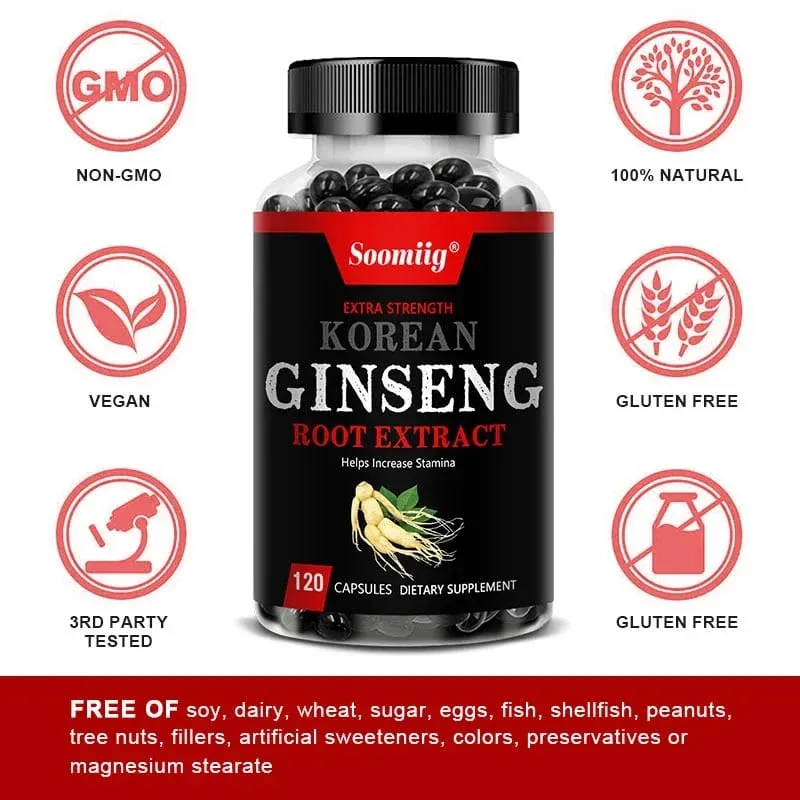 โสมเกาหลีที่แข็งแกร่ง 120 แคปซูลมังสวิรัติ Energy Stamina & Focus + หน่วยความจำและประสิทธิภาพทางจิตสำหรับผู้ชายและผู้หญิง — image 6