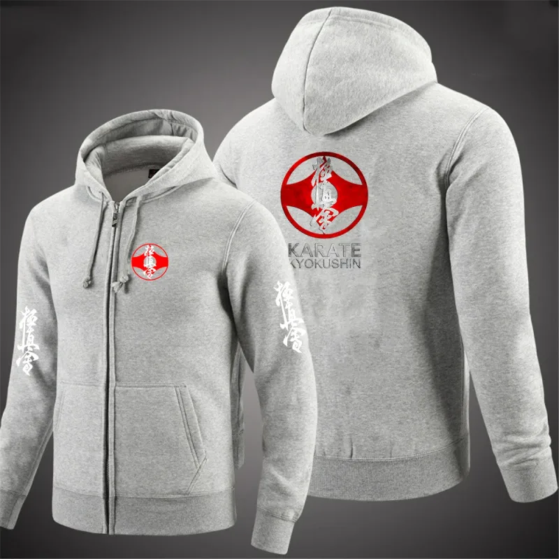 Kyokushin Karate z nadrukiem męska kurtka z kapturem i długim rękawem sznurkiem zapinana na zamek jednokolorowa bluza w stylu Casual odzież — image 5