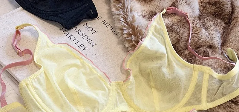 เซ็กซี่ภาษาฝรั่งเศสคำตาข่าย Bra Panty ชุด Ultra บาง Underwire Push Up Minimizer ชุดชั้นในสนับสนุนถ้วยสามเหลี่ยมสำหรับหน้าอกขนาดใหญ่ขนาดเล็กดู — image 8