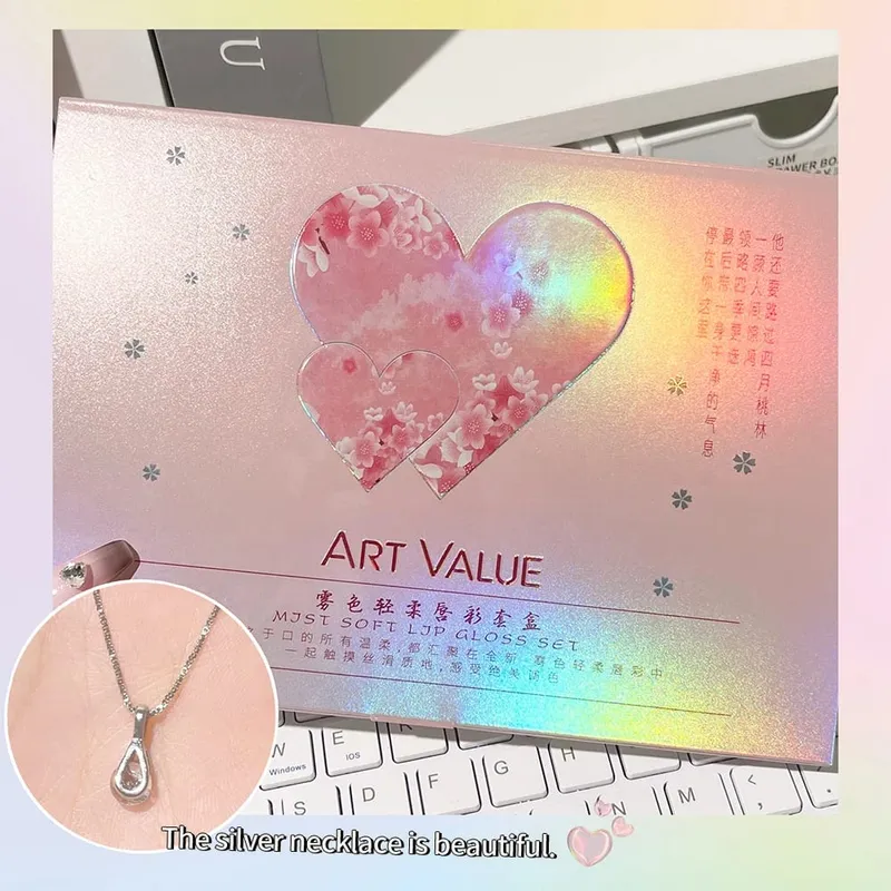 ART VALUE Lips Makeup-sæt inkluderer 5 matte flydende læbestift og 1 læbepomadeolie nærende glitter lipgloss med halskædegave — image 6
