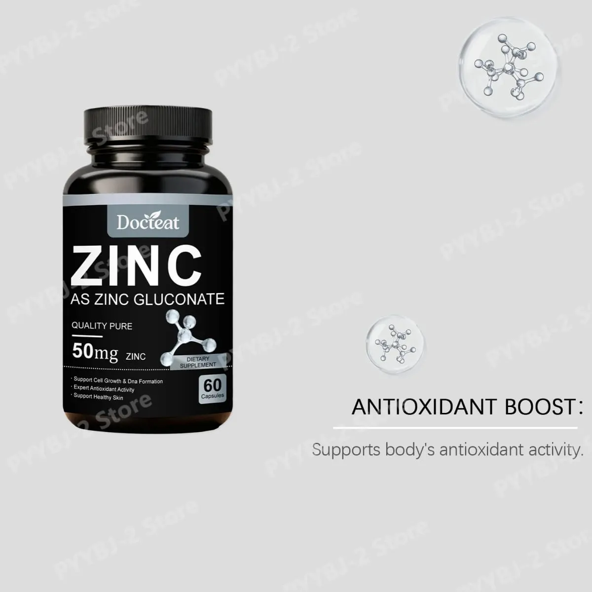 Kapsul Zink Glukonat 60 Kiraan 50 Mg Zink Setiap Hidangan Sokongan Imun Kesihatan Selular Pemakanan Zink Harian — image 4