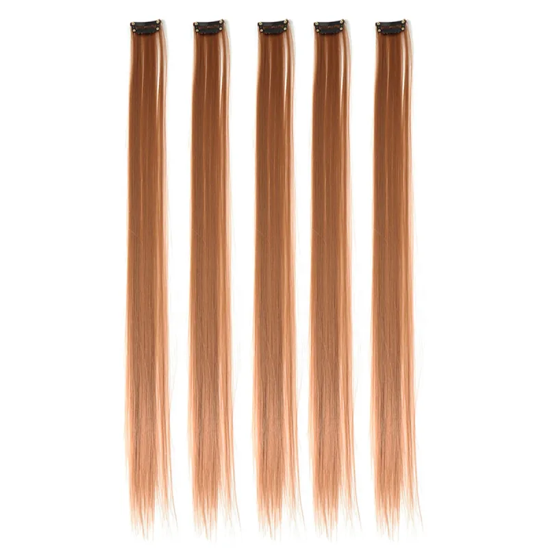 5pcs/set Colorful Clip In Synthetic Hair Extension Rainbow Long Straight Hairpieces For Women Girl Kids Y2K Style Daily Party