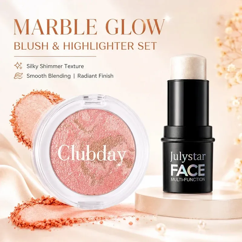 Ensemble combiné fard à joues et reflets, finition rosée lumineuse, couleur modulable, tenue longue durée pour un maquillage naturel et éclatant du visage — image 2