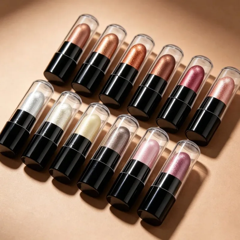 DNM 12-Farben-Make-up-Set, Kapsel-Lidschattenstift, langlebig und einfach zu färben, perlmuttfarben, glänzend und schlafender Seidenraupen-Aufheller