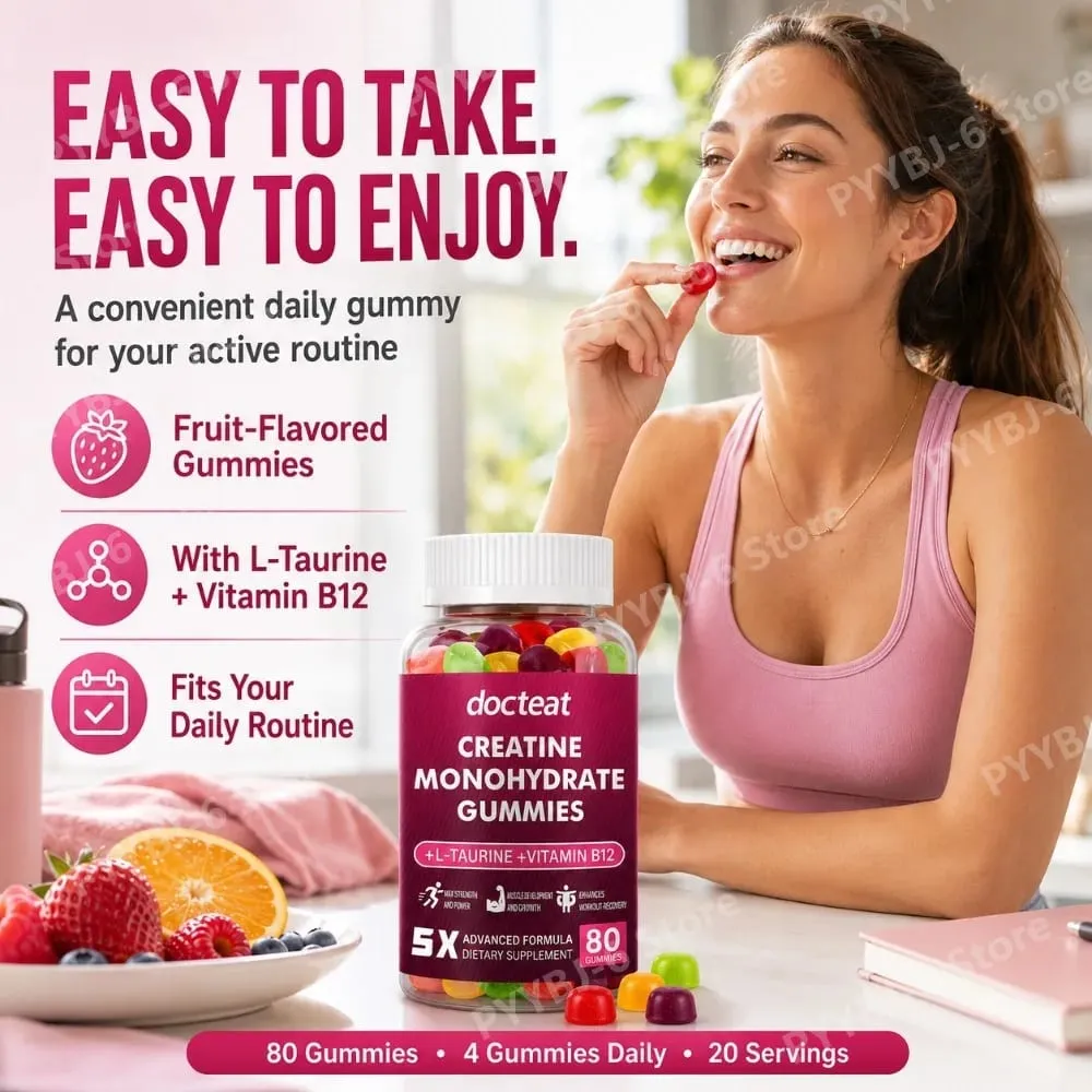 Creatine Monohydrate Gummies 80 นับพร้อมทอรีนวิตามินบี 12 อาหารเสริมโภชนาการการกีฬาแบบเคี้ยวสำหรับกล้ามเนื้อและพลังงาน — image 5