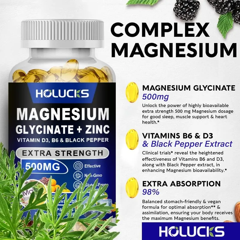 Magnesium Glycinate & Zinc Supplement for Muscle Joint Bone Enzyme & Heart Health Support Immune Relaxation Mood — image 2