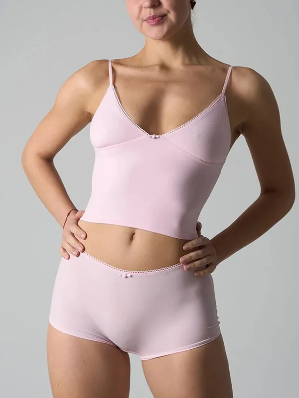 Solid Thin Seamless Lingerie Set Women Lace Trim Triangular Cup Camisole With Boxer Shorts High Elasticity Slim Floral Bra Sets — image 8