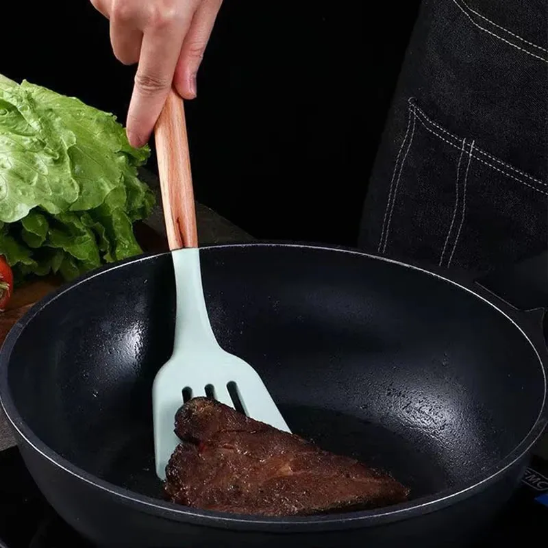 Alat Pemusing Silikon Spatula Telur Ikan Goreng Kuali Senduk Goreng Penyodok Berlubang Pemusing Alat Dapur Perkakas Memasak Dapur a — image 5