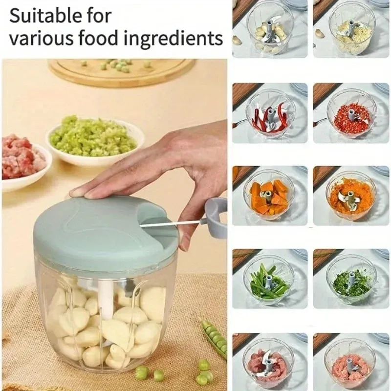 Cortador de mano para picadora de ajo, procesador de alimentos con cuerda manual, picador de verduras, para cebolla, jengibre, frutas, nueces, apto para lavavajillas — image 5