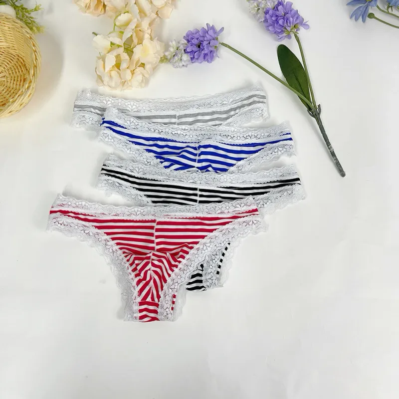 ผู้ชายลูกไม้ Trim ลาย G-String ชุดชั้นในครึ่งปกคลุมก้น Low-RISE Pantie Breathable เซ็กซี่ U Bulge POUCH สบาย Tong