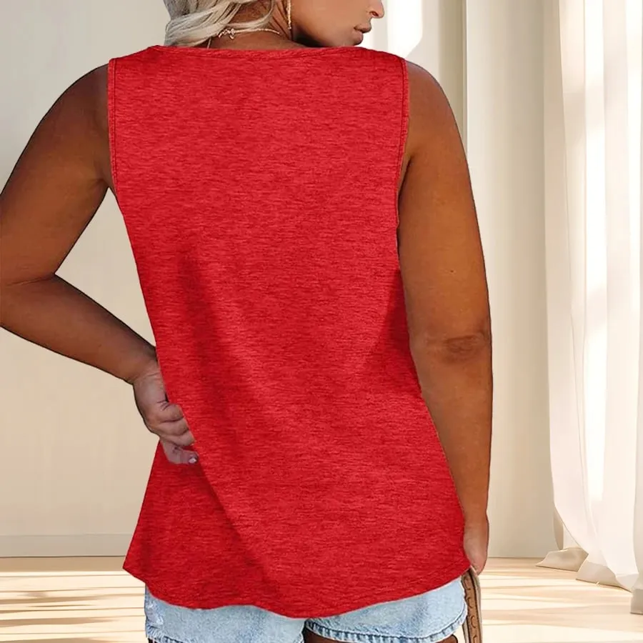 Débardeur décontracté grande taille pour femmes, avec détail de boutons, sans manches, tissu extensible de couleur unie, col rond, coupe surdimensionnée pour Su — image 5
