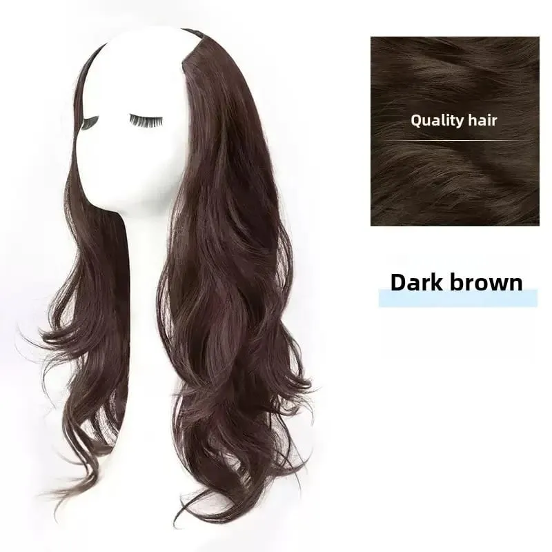 Synthetic Women Long Curly Invisible Seamless V-shaped Wig Simulated Increase Volume Fluffy High-level One-piece Hair Extension — image 7