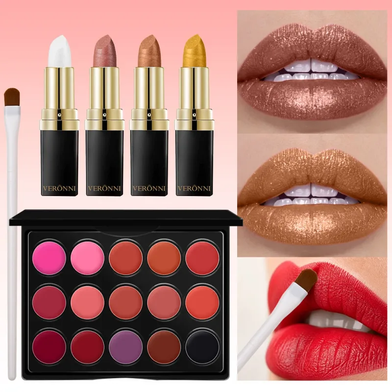 6pcs Lip Makeup Kit-15‑Color Lip Gloss Palette + 4Pcs Diamond Lipsticks With 1Pc Lip Brush Set for Party Stage Daily Use — image 3