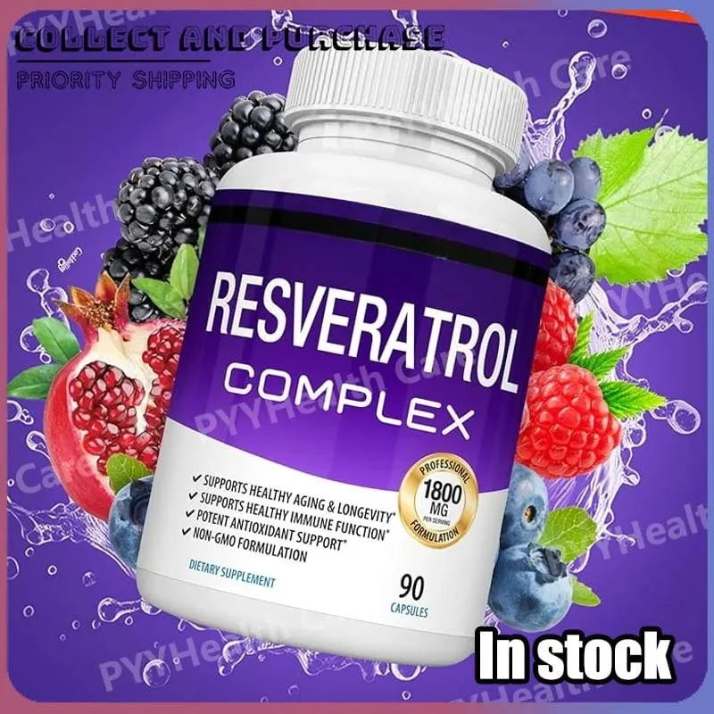 Resveratrol อาหารเสริม 1800 Mg สารต้านอนุมูลอิสระ Complex สำหรับ Healthy Aging สุขภาพสนับสนุนระบบภูมิคุ้มกันสำหรับผู้ชายผู้หญิง 90 แคปซูล — image 1