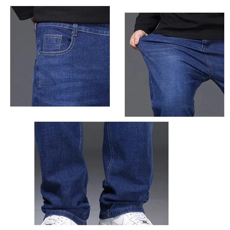 29-50 ขนาดผู้ชายยืดกางเกงยีนส์ขาตรงกางเกงยีนส์ขยายขนาดสีฟ้าสีดำStreetwear Relaxed Fitสำหรับทำงานสบายๆใหม่ — image 5