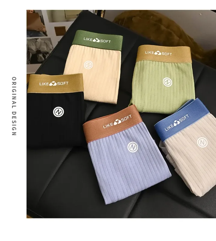 5 pezzi boxer da uomo a righe morbidi e traspiranti a vita media elastico in vita misto cotone pantaloncini intimi da uomo — image 7