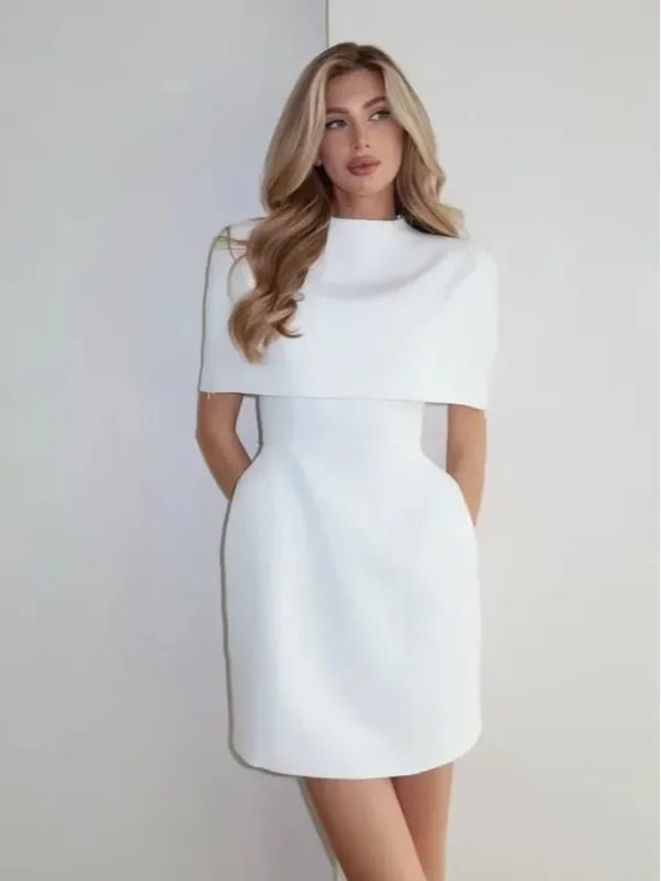 Elegantผ้าคลุมไหล่ชุดมินิผู้หญิงเก๋ครึ่งคอเอวCinching A-Lineชุดสั้น 2026 Lady Partyชุดราตรีใหม่