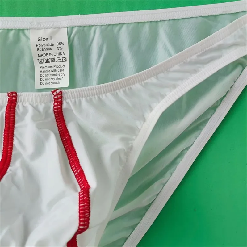Two Line Stripe Ice Silk Briefs for Men Plus Size Underwear Sexy U Convex Lingerie Low Waist Bugle Pouch Male Panties — image 10