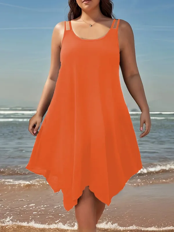 Large women's solid color asymmetrical hem camisole dress — image 6