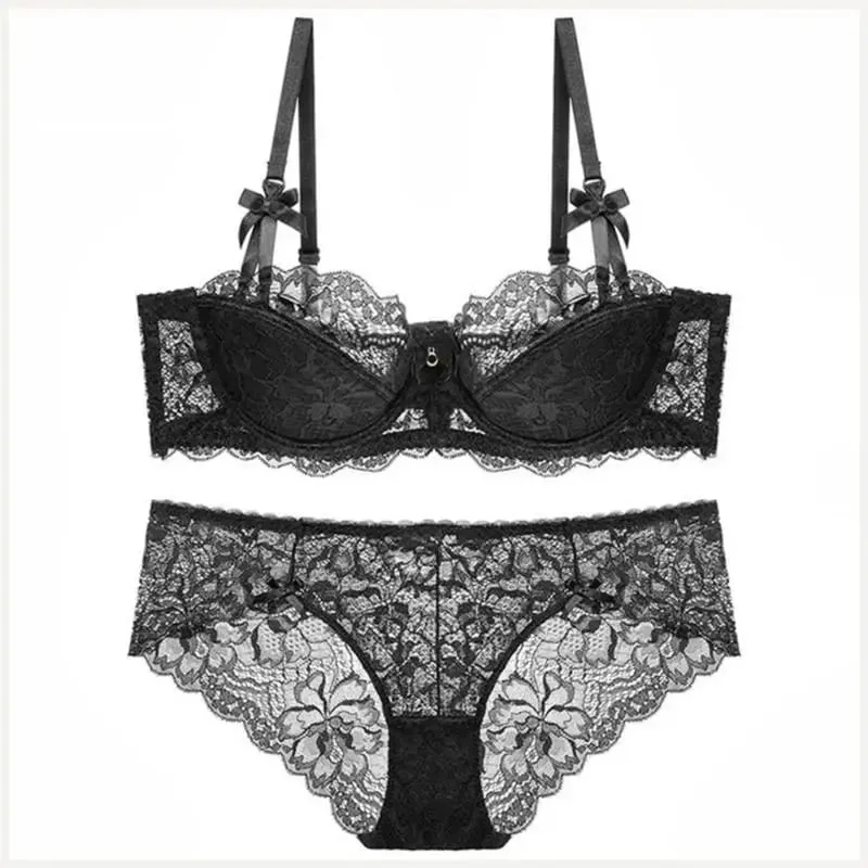 Adjustable Strap Underwire Lingerie Set for Women 2Pcs Floral Lace Bra and Panty
