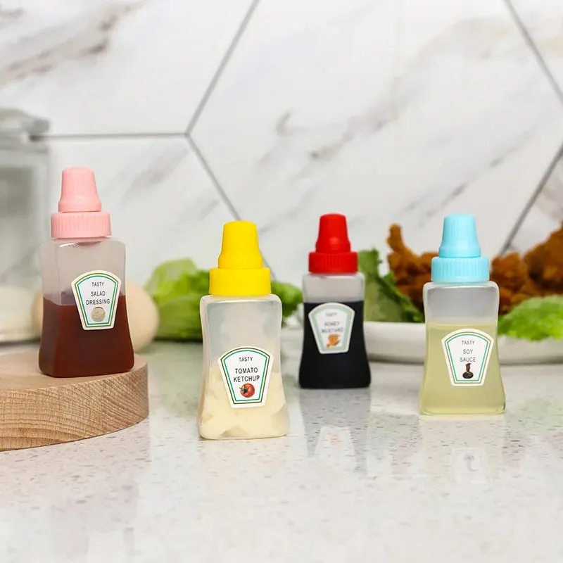 4pcs/set 25ML Mini Tomato Ketchup Bottle Honey Mustard Portable Small Sauce Container Salad Dressing Container Pantry Containers — image 5
