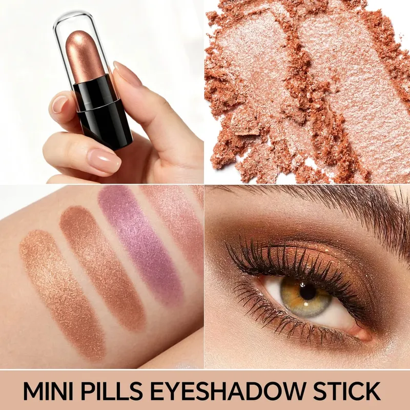 DNM 12-Farben-Make-up-Set, Kapsel-Lidschattenstift, langlebig und einfach zu färben, perlmuttfarben, glänzend und schlafender Seidenraupen-Aufheller