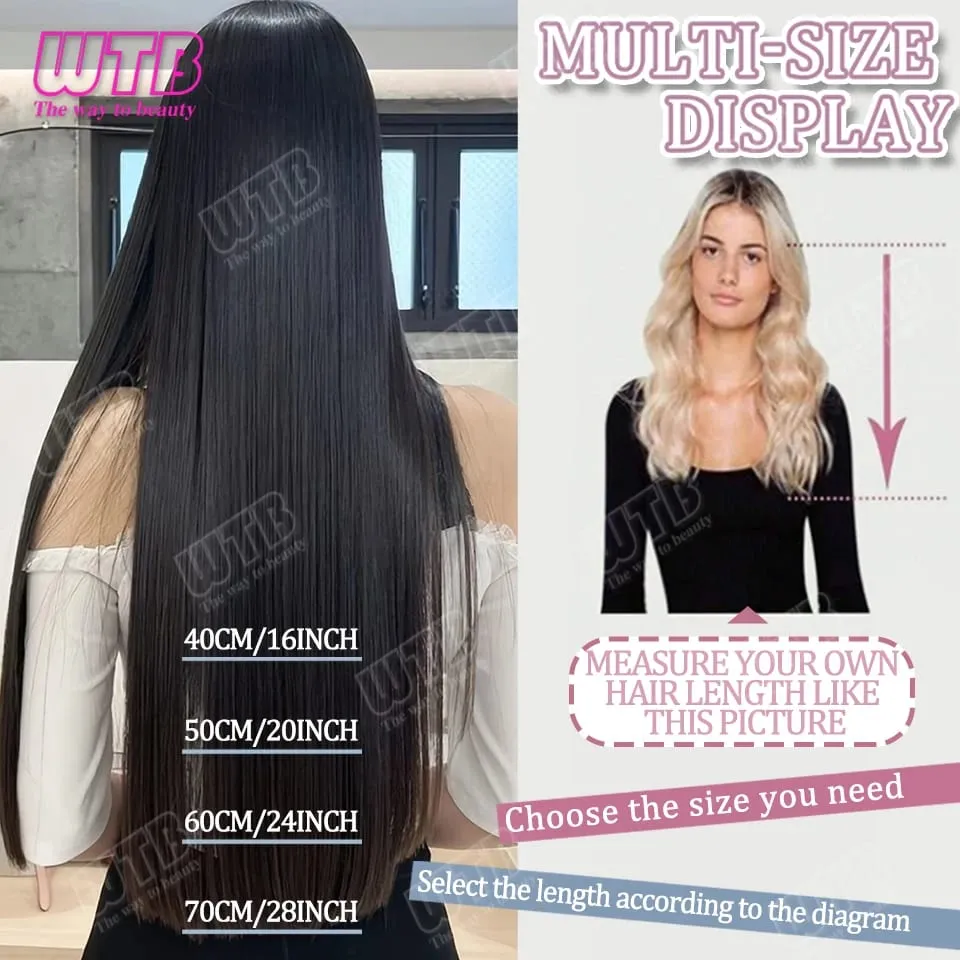 WTB Straight Hair Extensions Synthetic Wigs BB Clip Style V-Shaped Straight Hair Extensions Suitable for Women for Daily Wear