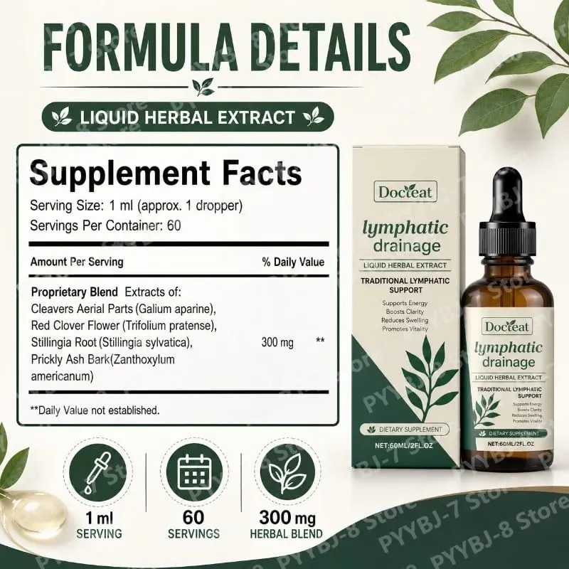 림프 배수 방울 60ml 도움 팽창 완화 면역 체계 건강 추출물(식칼 포함) Red Clover Stillingia Prickly Ash — image 5