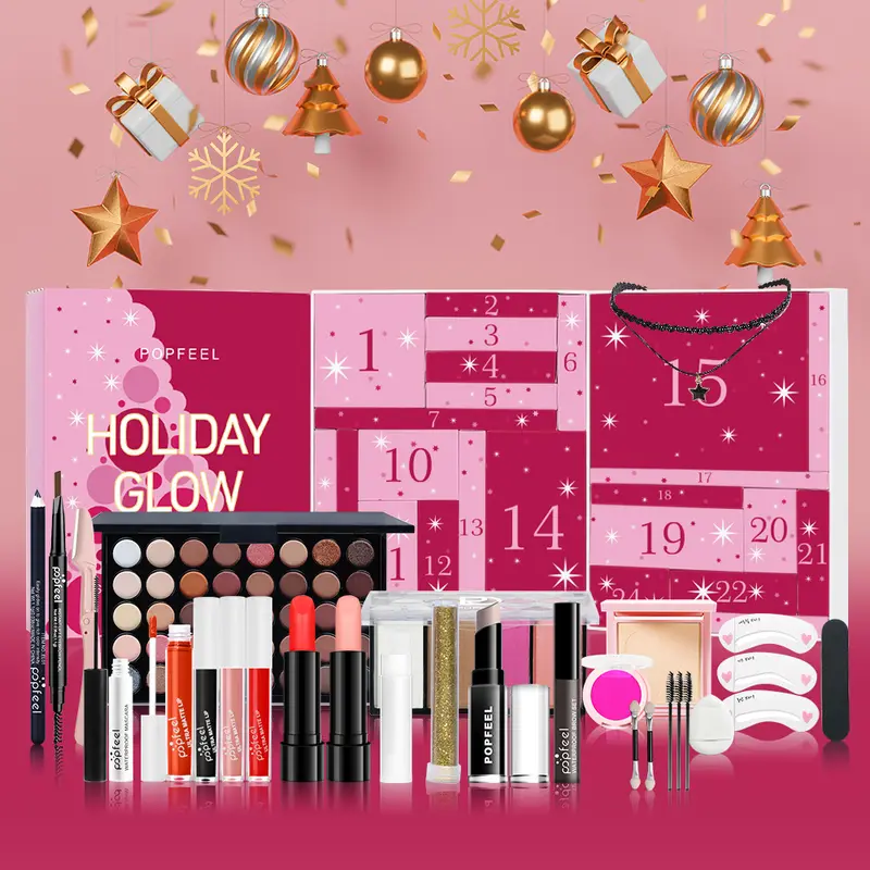 Set Mekap Lengkap Kalendar Cuti Glow Advent 24 Hari dengan Berus Penjagaan Kulit & Kosmetik 24 Kotak Hadiah Surprise Beauty — image 2