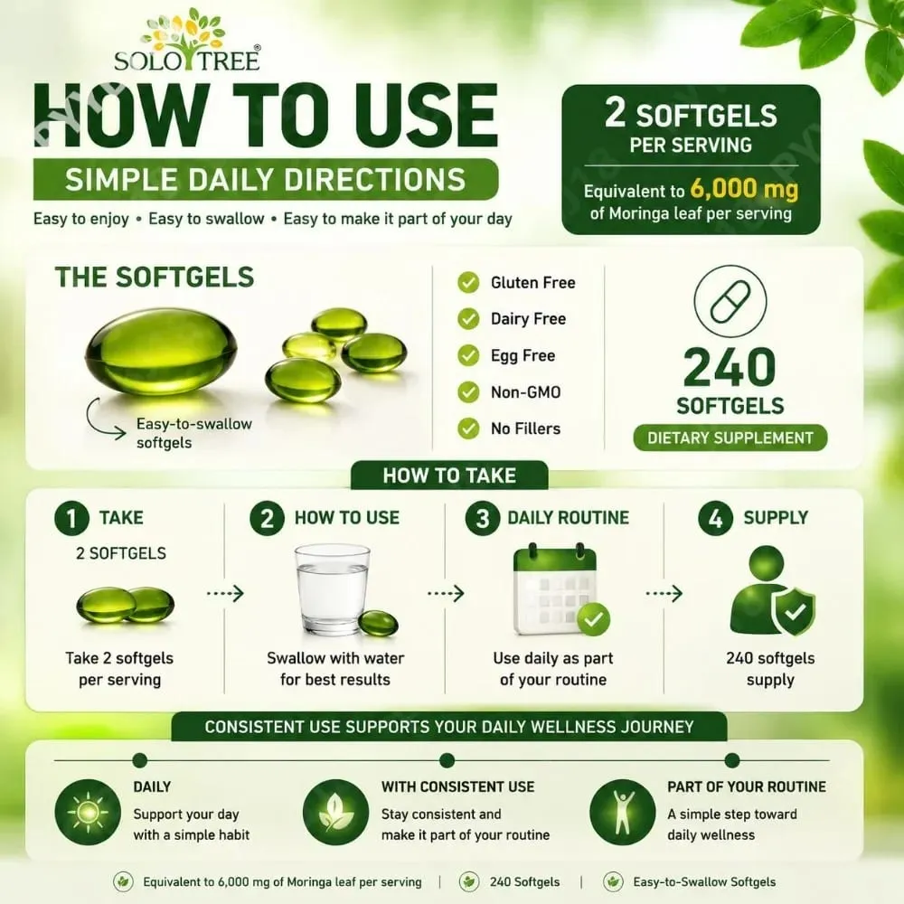 Moringa Leaf Softgels 6000 mg equivalent per portie voor dagelijkse ontspanning Natuurlijke energie Vitaliteit en comfortondersteuning 240 softgels — image 6