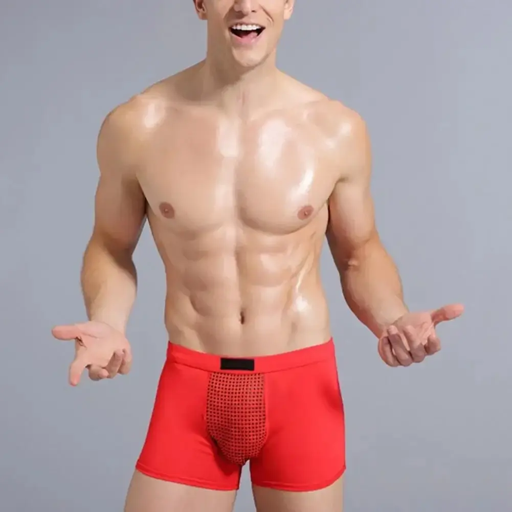 Boxer da uomo Assorbimento del sudore U Convesso Magnetico Biancheria intima fisiologica Massaggio Tinta unita Plus Size Mutande da uomo Abbigliamento interno Cl — image 7