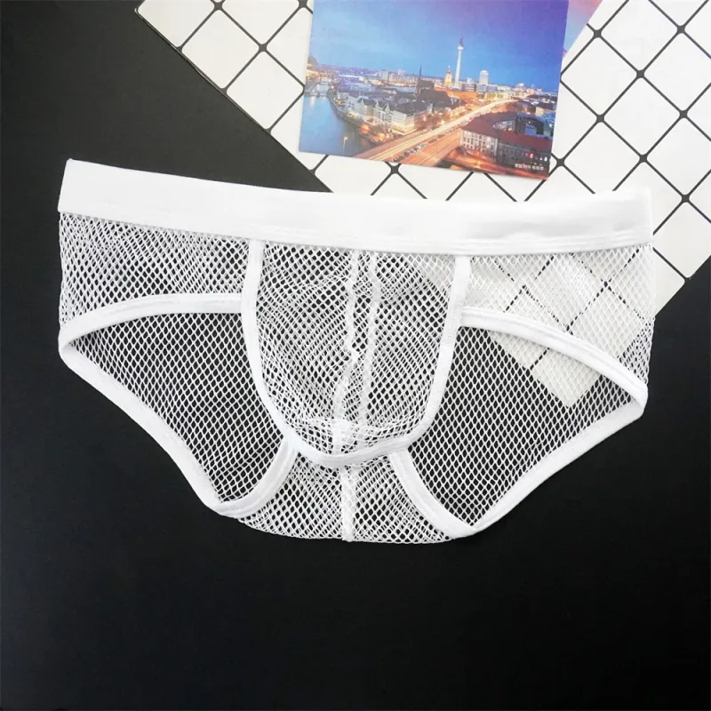 Plus Größe Mesh Unterwäsche Männer Transparent Große Fishnet U Pouch Briefs Männlichen Niedrigen Taille Einfarbig Sexy Perspektive Männliche höschen — image 22