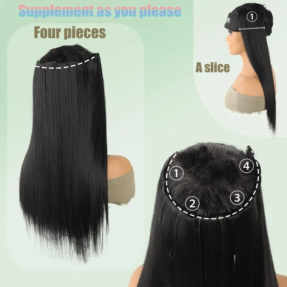 4pc Synthetic Women's 16inch/20inch/24inch Four Piece Straight Hair Extensions Black/Brown Wig Suitable for Daily Wear — image 4