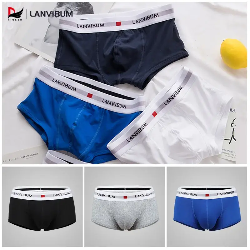 Men's Underwear Youth U Raised Low Waist Cotton Quadrangle Pants Solid Color Large Men's Shorts — image 1