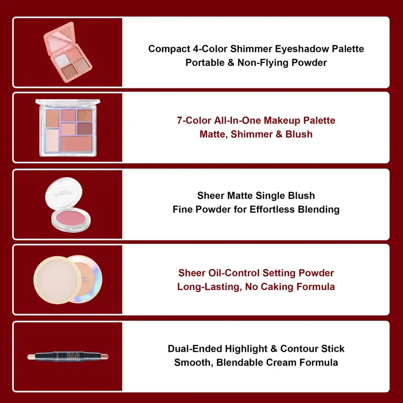 Lameila komplettes Kosmetikset, 24-teilig, BB-Creme, Frontcreme, Schutzcreme, Concealer-Set, Make-up-Puder, Augenkosmetik, Mascara — image 3